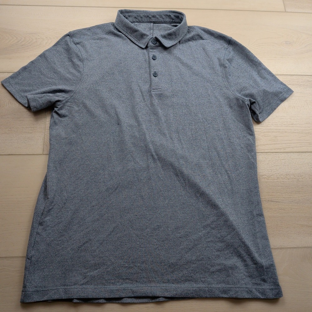 Lululemon Evolution Polo Shirt Mens M Blue Gray Short Sleeve Performance Golf